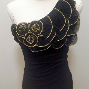 INC Black with gold accent flowers one-shoulder top - Sz Small